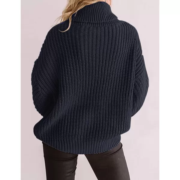 imageZESICA Womens 2023 Fall Long Sleeve Turtleneck Chunky Knit Loose Oversized Sweater Pullover Jumper TopsNavy