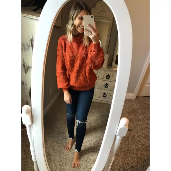 imageZESICA Womens 2023 Fall Long Sleeve Turtleneck Chunky Knit Loose Oversized Sweater Pullover Jumper TopsOrange