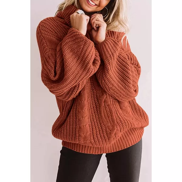 imageZESICA Womens 2023 Fall Long Sleeve Turtleneck Chunky Knit Loose Oversized Sweater Pullover Jumper TopsOrange