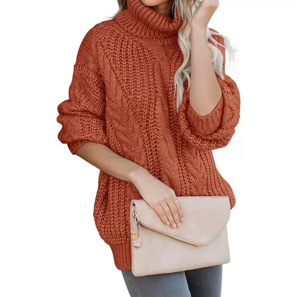 imageZESICA Womens 2023 Fall Long Sleeve Turtleneck Chunky Knit Loose Oversized Sweater Pullover Jumper TopsOrange