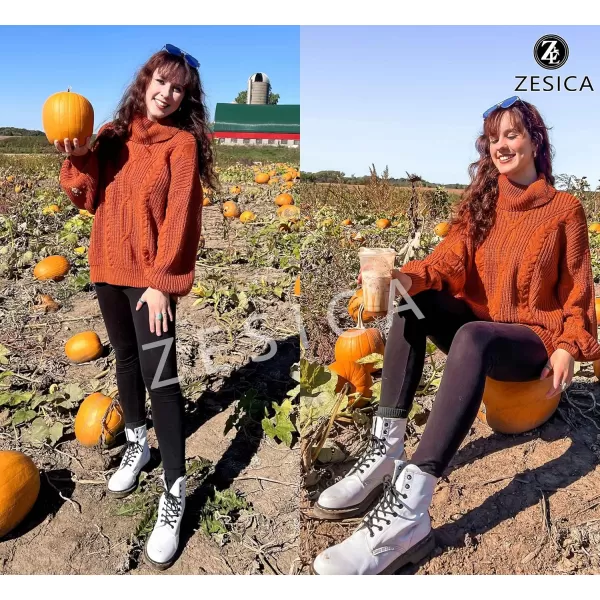 imageZESICA Womens 2023 Fall Long Sleeve Turtleneck Chunky Knit Loose Oversized Sweater Pullover Jumper TopsOrange