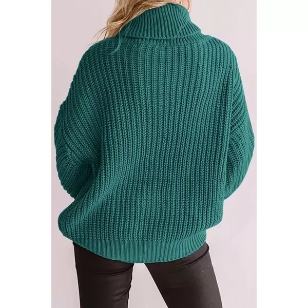 imageZESICA Womens 2023 Fall Long Sleeve Turtleneck Chunky Knit Loose Oversized Sweater Pullover Jumper TopsPeacock