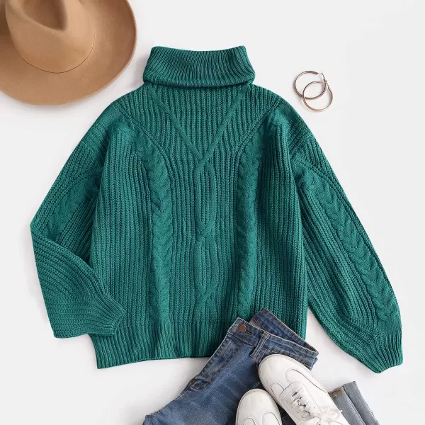 imageZESICA Womens 2023 Fall Long Sleeve Turtleneck Chunky Knit Loose Oversized Sweater Pullover Jumper TopsPeacock
