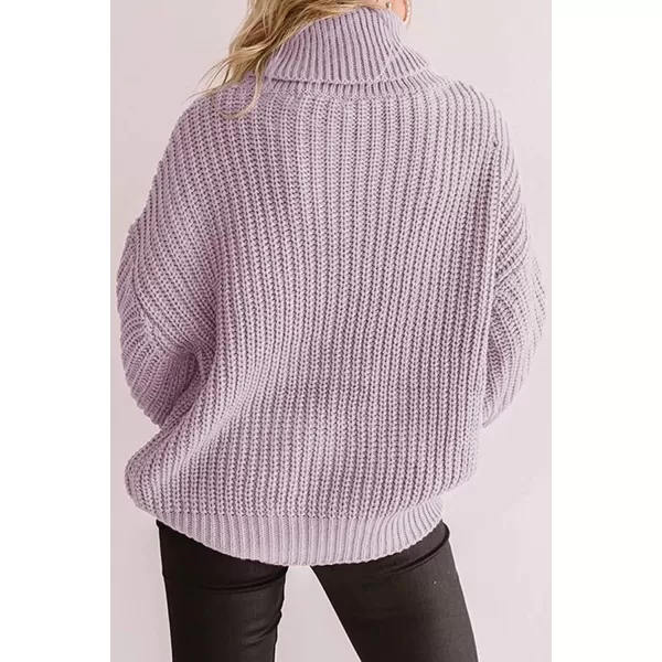 imageZESICA Womens 2023 Fall Long Sleeve Turtleneck Chunky Knit Loose Oversized Sweater Pullover Jumper TopsPurple