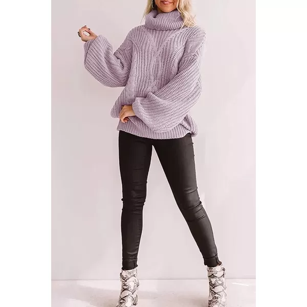 imageZESICA Womens 2023 Fall Long Sleeve Turtleneck Chunky Knit Loose Oversized Sweater Pullover Jumper TopsPurple