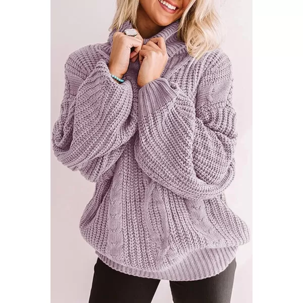 imageZESICA Womens 2023 Fall Long Sleeve Turtleneck Chunky Knit Loose Oversized Sweater Pullover Jumper TopsPurple