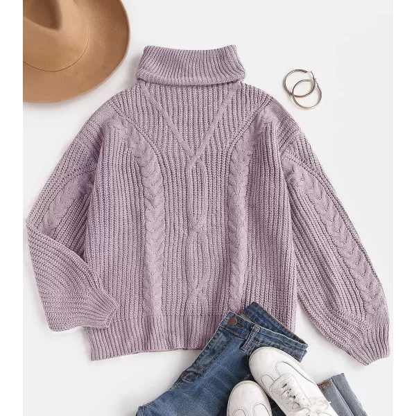 imageZESICA Womens 2023 Fall Long Sleeve Turtleneck Chunky Knit Loose Oversized Sweater Pullover Jumper TopsPurple