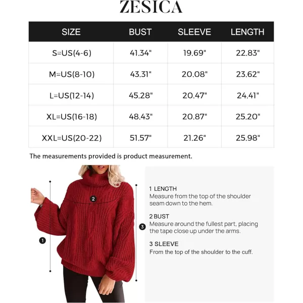 imageZESICA Womens 2023 Fall Long Sleeve Turtleneck Chunky Knit Loose Oversized Sweater Pullover Jumper TopsRed