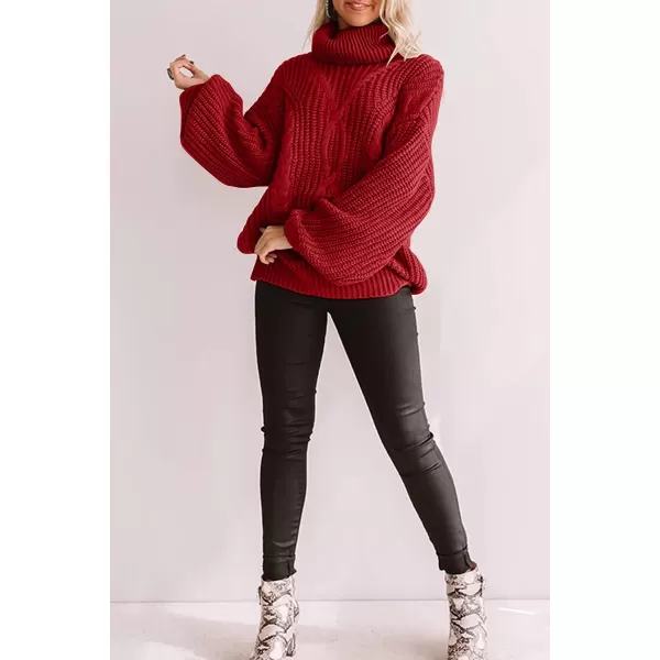 imageZESICA Womens 2023 Fall Long Sleeve Turtleneck Chunky Knit Loose Oversized Sweater Pullover Jumper TopsRed