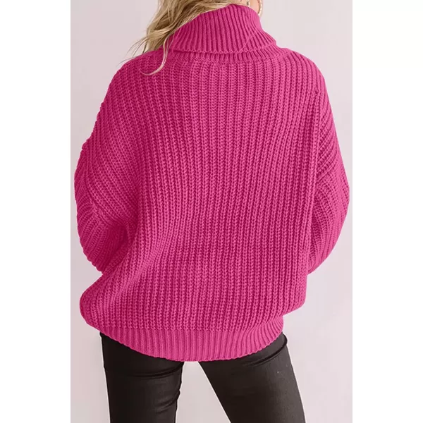 imageZESICA Womens 2023 Fall Long Sleeve Turtleneck Chunky Knit Loose Oversized Sweater Pullover Jumper TopsRose