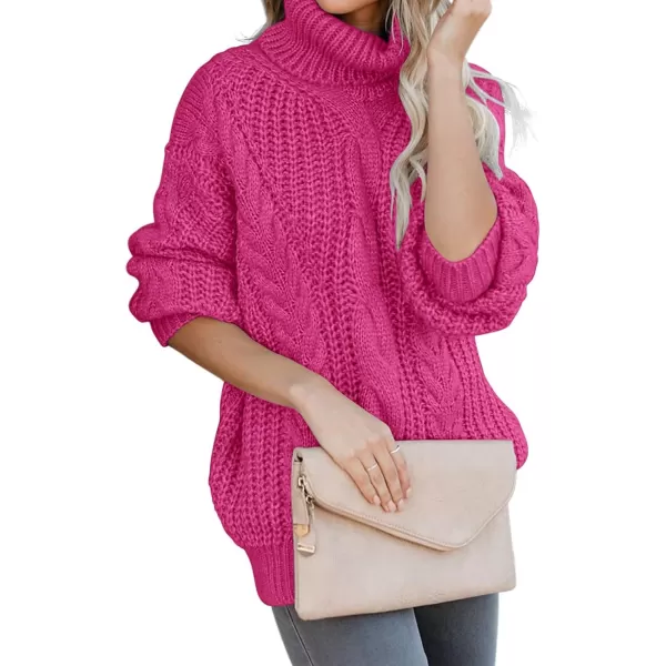 imageZESICA Womens 2023 Fall Long Sleeve Turtleneck Chunky Knit Loose Oversized Sweater Pullover Jumper TopsRose