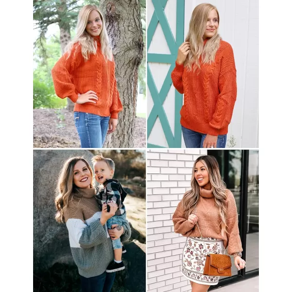imageZESICA Womens 2023 Fall Long Sleeve Turtleneck Chunky Knit Loose Oversized Sweater Pullover Jumper TopsRose