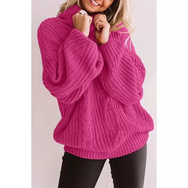 imageZESICA Womens 2023 Fall Long Sleeve Turtleneck Chunky Knit Loose Oversized Sweater Pullover Jumper TopsRose
