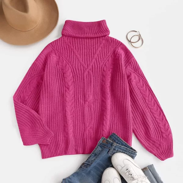 imageZESICA Womens 2023 Fall Long Sleeve Turtleneck Chunky Knit Loose Oversized Sweater Pullover Jumper TopsRose