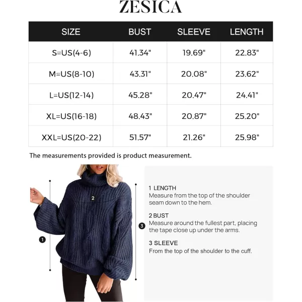 imageZESICA Womens 2023 Fall Long Sleeve Turtleneck Chunky Knit Loose Oversized Sweater Pullover Jumper TopsRoyalblue