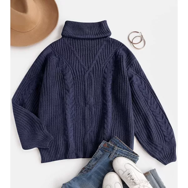 imageZESICA Womens 2023 Fall Long Sleeve Turtleneck Chunky Knit Loose Oversized Sweater Pullover Jumper TopsRoyalblue