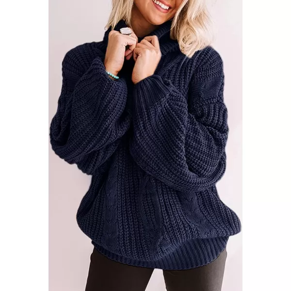 imageZESICA Womens 2023 Fall Long Sleeve Turtleneck Chunky Knit Loose Oversized Sweater Pullover Jumper TopsRoyalblue