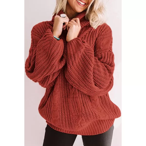imageZESICA Womens 2023 Fall Long Sleeve Turtleneck Chunky Knit Loose Oversized Sweater Pullover Jumper TopsRust
