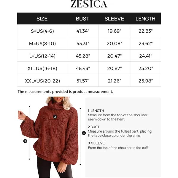 imageZESICA Womens 2023 Fall Long Sleeve Turtleneck Chunky Knit Loose Oversized Sweater Pullover Jumper TopsRust