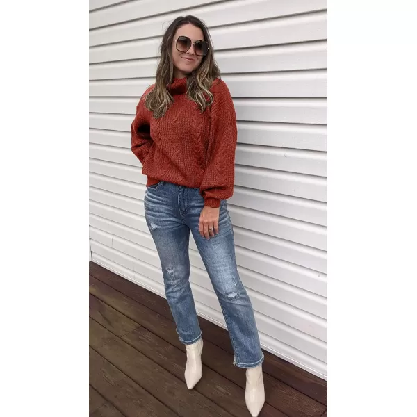 imageZESICA Womens 2023 Fall Long Sleeve Turtleneck Chunky Knit Loose Oversized Sweater Pullover Jumper TopsRust