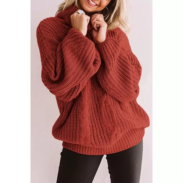 imageZESICA Womens 2023 Fall Long Sleeve Turtleneck Chunky Knit Loose Oversized Sweater Pullover Jumper TopsRust
