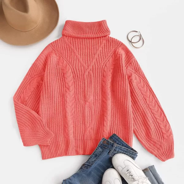 imageZESICA Womens 2023 Fall Long Sleeve Turtleneck Chunky Knit Loose Oversized Sweater Pullover Jumper TopsWatermelon