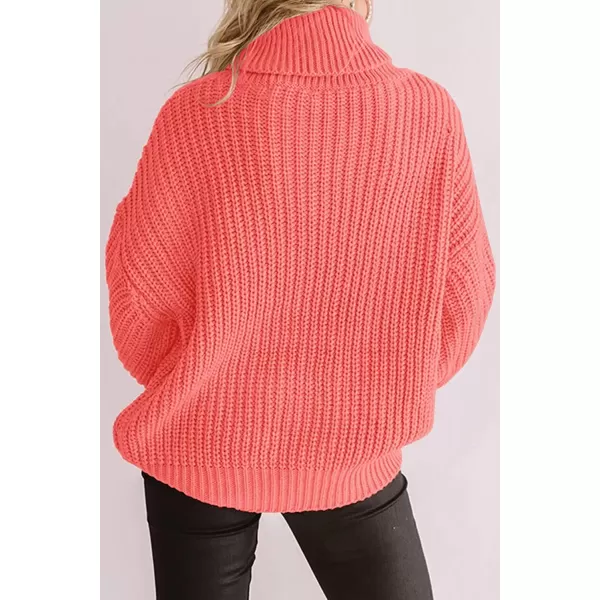 imageZESICA Womens 2023 Fall Long Sleeve Turtleneck Chunky Knit Loose Oversized Sweater Pullover Jumper TopsWatermelon