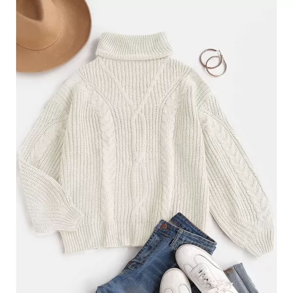 imageZESICA Womens 2023 Fall Long Sleeve Turtleneck Chunky Knit Loose Oversized Sweater Pullover Jumper TopsWhite
