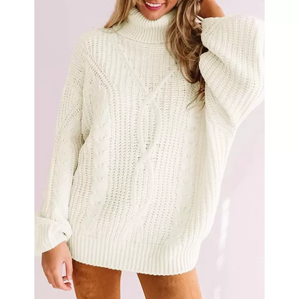 imageZESICA Womens 2023 Fall Long Sleeve Turtleneck Chunky Knit Loose Oversized Sweater Pullover Jumper TopsWhite