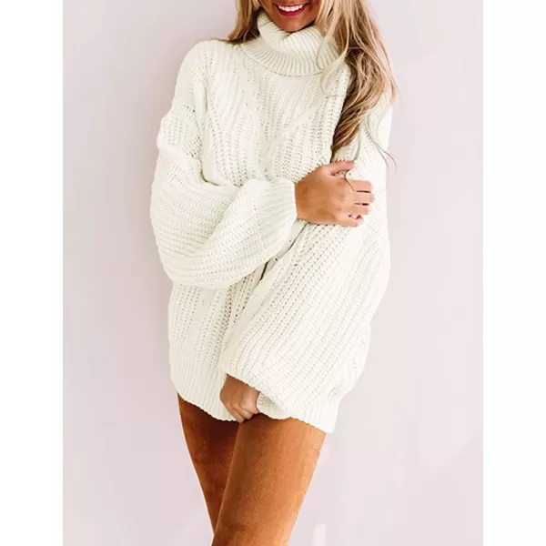 imageZESICA Womens 2023 Fall Long Sleeve Turtleneck Chunky Knit Loose Oversized Sweater Pullover Jumper TopsWhite
