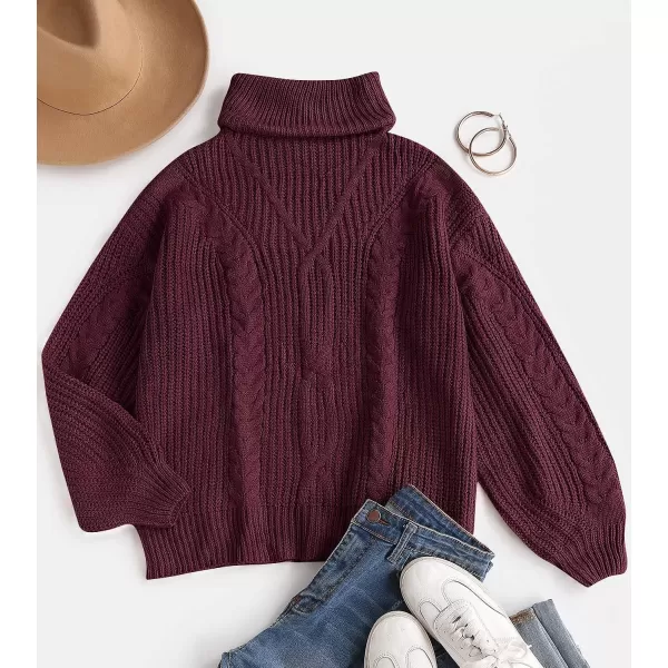 imageZESICA Womens 2023 Fall Long Sleeve Turtleneck Chunky Knit Loose Oversized Sweater Pullover Jumper TopsWine