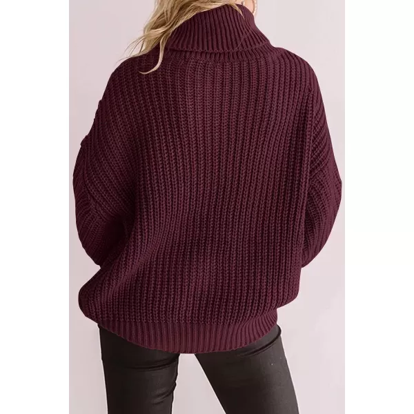 imageZESICA Womens 2023 Fall Long Sleeve Turtleneck Chunky Knit Loose Oversized Sweater Pullover Jumper TopsWine