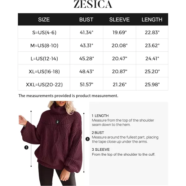 imageZESICA Womens 2023 Fall Long Sleeve Turtleneck Chunky Knit Loose Oversized Sweater Pullover Jumper TopsWine