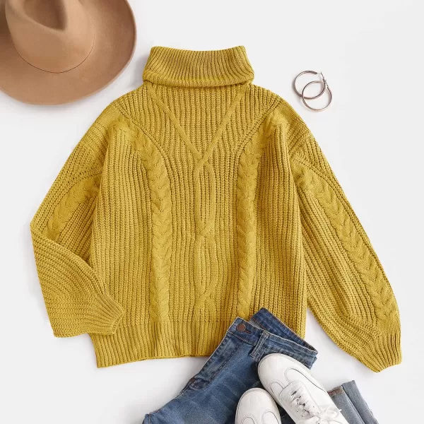 imageZESICA Womens 2023 Fall Long Sleeve Turtleneck Chunky Knit Loose Oversized Sweater Pullover Jumper TopsYellow