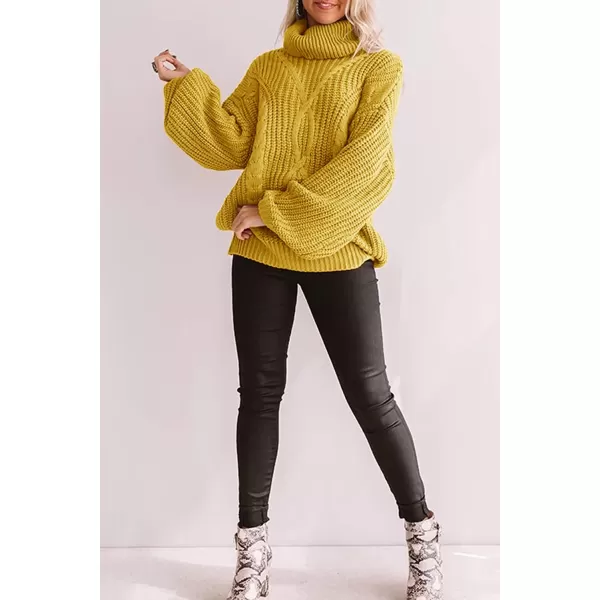imageZESICA Womens 2023 Fall Long Sleeve Turtleneck Chunky Knit Loose Oversized Sweater Pullover Jumper TopsYellow