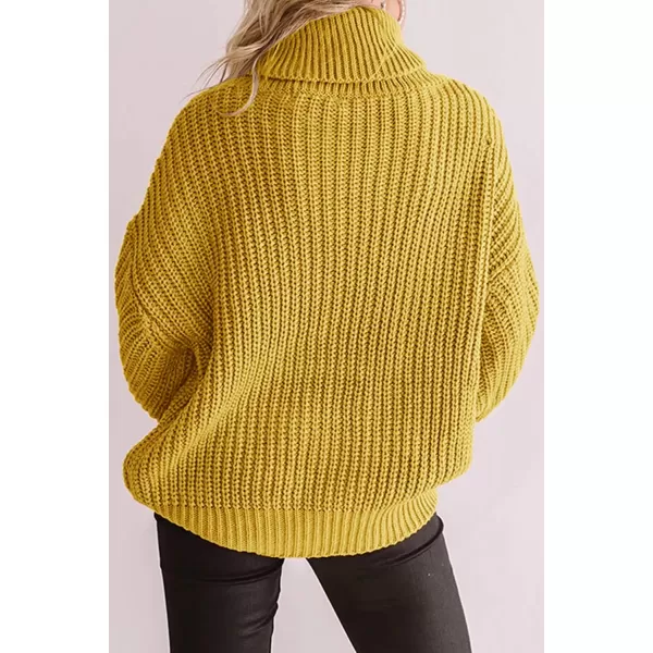 imageZESICA Womens 2023 Fall Long Sleeve Turtleneck Chunky Knit Loose Oversized Sweater Pullover Jumper TopsYellow