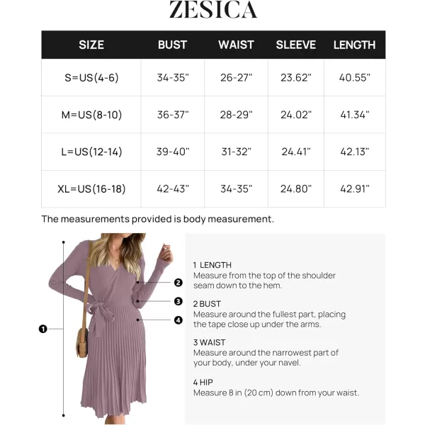 imageZESICA Womens 2023 Fall Long Sleeve Wrap V Neck Ribbed Knit Pleated A Line Pullover Sweater Dress with BeltDarkviolet