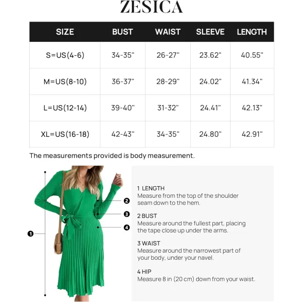 imageZESICA Womens 2023 Fall Long Sleeve Wrap V Neck Ribbed Knit Pleated A Line Pullover Sweater Dress with BeltGreen