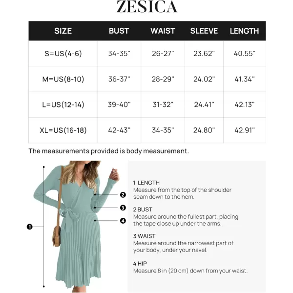 imageZESICA Womens 2023 Fall Long Sleeve Wrap V Neck Ribbed Knit Pleated A Line Pullover Sweater Dress with BeltLake