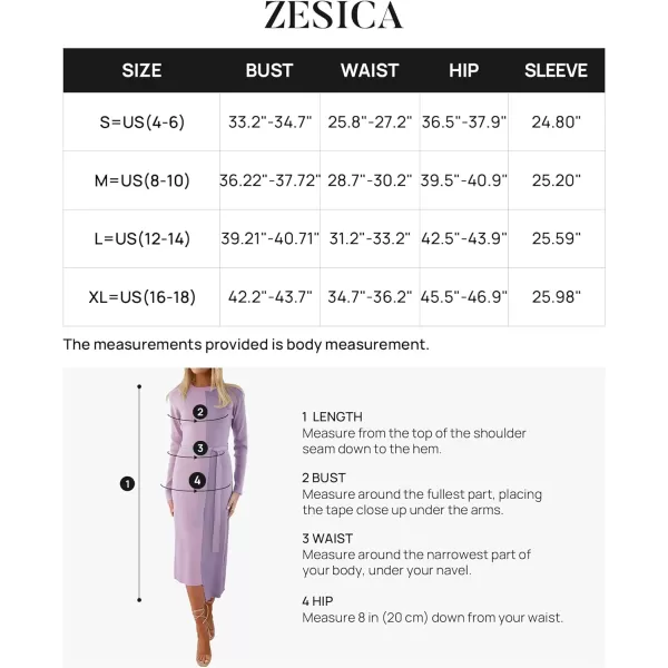 imageZESICA Womens 2023 Fall Ribbed Knit Sweater Dress Elegant Long Sleeve Color Block Tie Waist Slim Fit Bodycon Midi DressesPurple
