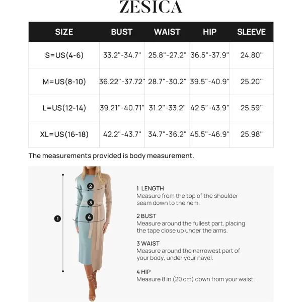 imageZESICA Womens 2023 Fall Ribbed Knit Sweater Dress Elegant Long Sleeve Color Block Tie Waist Slim Fit Bodycon Midi DressesSage