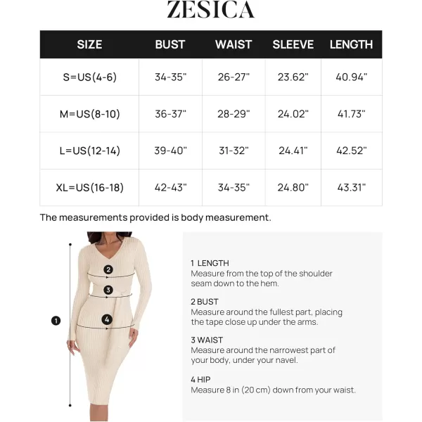 imageZESICA Womens 2023 Fall Sweater Dress V Neck Long Sleeve Ribbed Knit Tie Waist Slim Fit Bodycon Midi DressesApricot