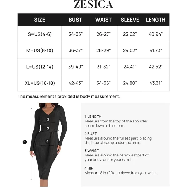 imageZESICA Womens 2023 Fall Sweater Dress V Neck Long Sleeve Ribbed Knit Tie Waist Slim Fit Bodycon Midi DressesBlack