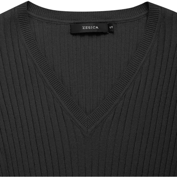 imageZESICA Womens 2023 Fall Sweater Dress V Neck Long Sleeve Ribbed Knit Tie Waist Slim Fit Bodycon Midi DressesBlack