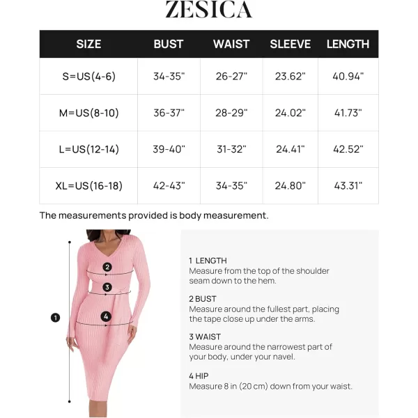 imageZESICA Womens 2023 Fall Sweater Dress V Neck Long Sleeve Ribbed Knit Tie Waist Slim Fit Bodycon Midi DressesPink