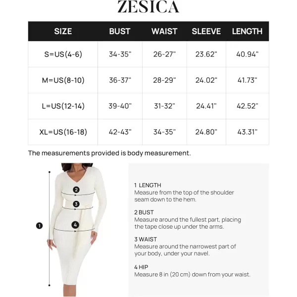 imageZESICA Womens 2023 Fall Sweater Dress V Neck Long Sleeve Ribbed Knit Tie Waist Slim Fit Bodycon Midi DressesWhite