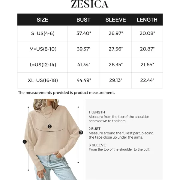 imageZESICA Womens 2023 Fall Turtleneck Batwing Long Sleeve Ribbed Knit Casual Soft Pullover Sweater Jumper TopApricot