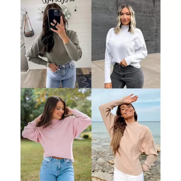 imageZESICA Womens 2023 Fall Turtleneck Batwing Long Sleeve Ribbed Knit Casual Soft Pullover Sweater Jumper TopApricot