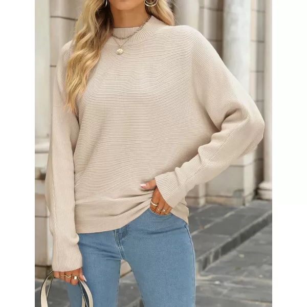 imageZESICA Womens 2023 Fall Turtleneck Batwing Long Sleeve Ribbed Knit Casual Soft Pullover Sweater Jumper TopApricot
