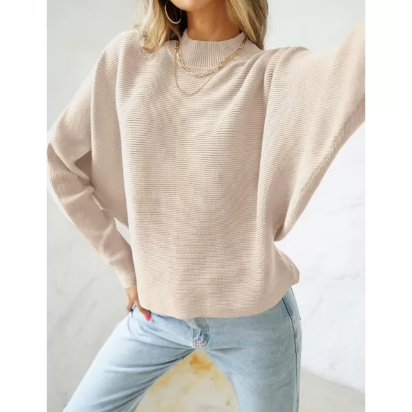 imageZESICA Womens 2023 Fall Turtleneck Batwing Long Sleeve Ribbed Knit Casual Soft Pullover Sweater Jumper TopApricot